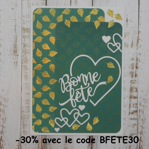 Carte bonne fête masculine homme tons de vert or et coeur blancs fête des pères papa grand-père papy papi fait main