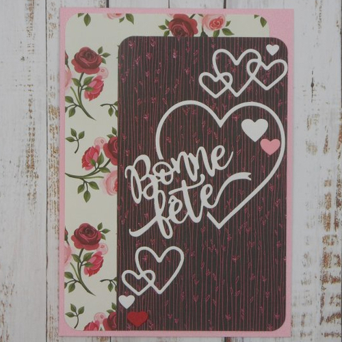 Carte bonne fête roses noir coeurs blancs maman fête des mères grand-mère mamie mamy fait main
