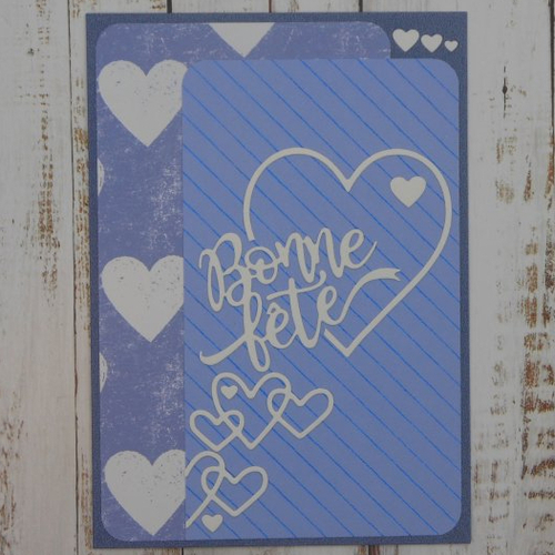 Carte bonne fête masculine homme tons de bleu et coeur blancs fête des pères papa grand-père papy papi fait main