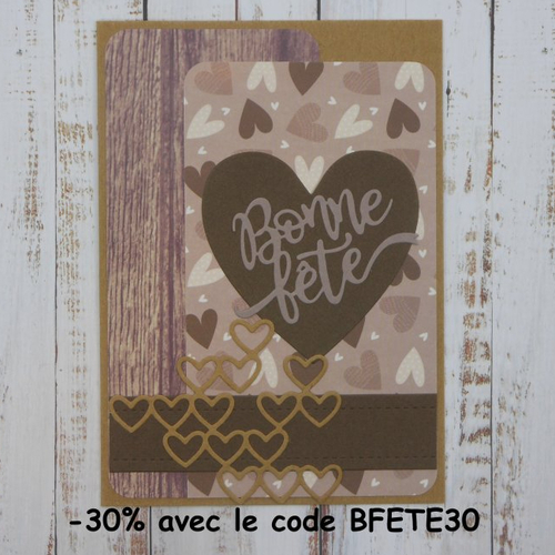 Carte bonne fête masculine homme tons chocolat et coeur blancs fête des pères papa grand-père papy papi fait main