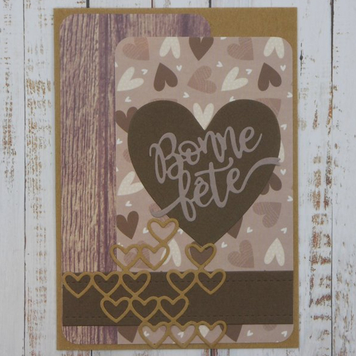 Carte bonne fête masculine homme tons chocolat et coeur blancs fête des pères papa grand-père papy papi fait main