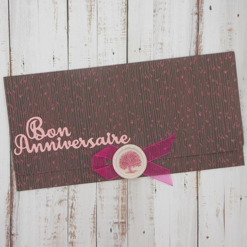 Pochette cadeau anniversaire avec sceau de cire arbre fond noir pour billet, chèque, place de spectacle fait main