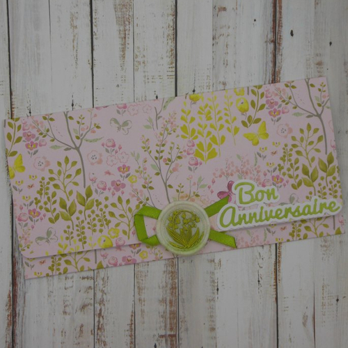 Pochette cadeau anniversaire sceau de cire muguet pour billet, chèque, place de spectacle fleurs des champs rose et jaune fait main