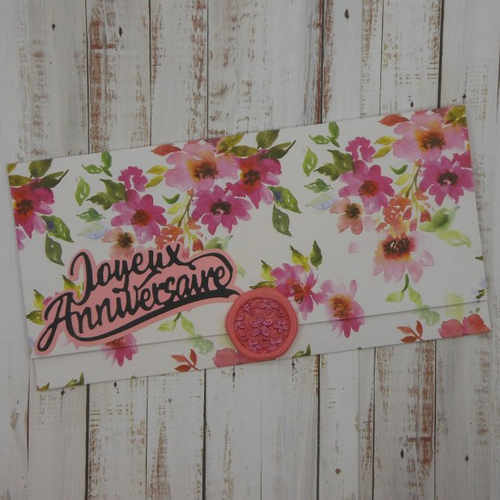 Pochette cadeau anniversaire avec sceau de cire fleurs roses pour billet, chèque, place de spectacle fait main