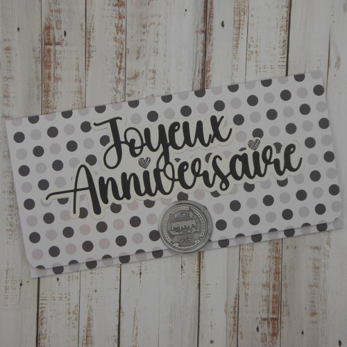 Pochette cadeau anniversaire avec sceau de cire gateau noir gris pour billet, chèque, place de spectacle fait main