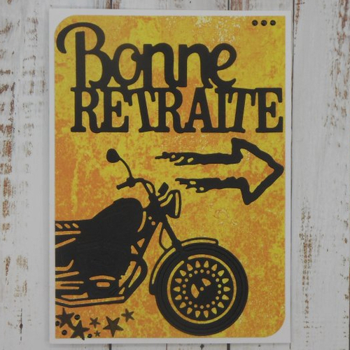 Carte bonne retraite masculine homme motard moto noir et orange 3 fait main