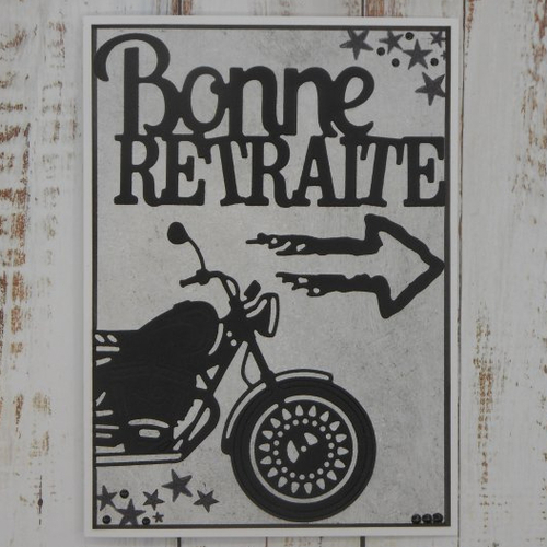 Carte bonne retraite masculine homme motard moto noir et gris fait main
