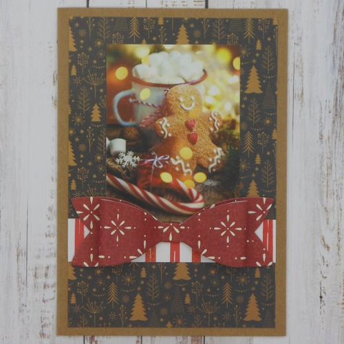 Carte de voeux bonhomme pain d'épices de noël  et chocolat chaud rouge et noir fêtes de fin d'année 1