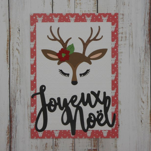 Carte de noël renne joyeux noël fleur rouge fait main