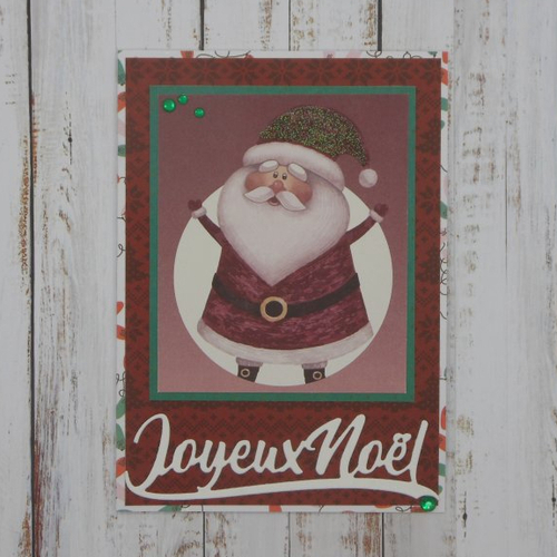 Carte de voeux joyeux père noël rouge et vert