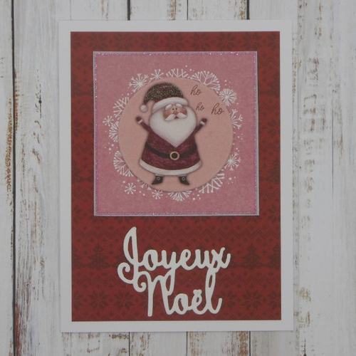 Carte de voeux joyeux noël père noël tons de rose et rouge fait main