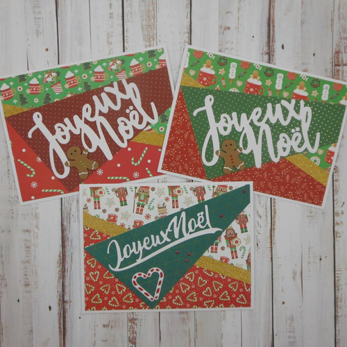 Lot de 3 cartes de voeux joyeux noël gourmandises et bonhomme pain d'épices fait main