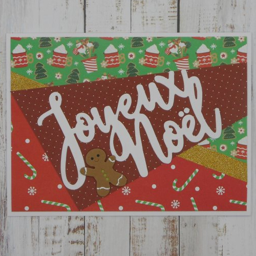 Carte de voeux joyeux noël gourmandise et bonhomme pain d'épices boutons verts fait main