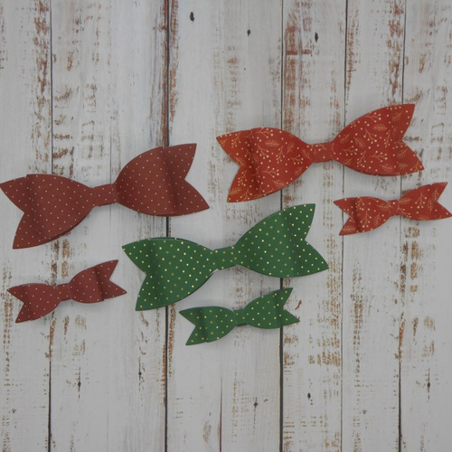 Lot de 6 noeuds papier embellissements pour scrapbooking carterie albums 2 tailles vert et rouge noël faits main