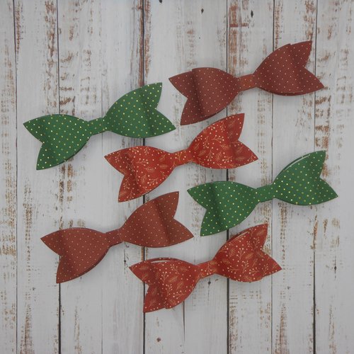 Lot de 6 noeuds papier embellissements pour scrapbooking carterie albums rouge et vert noël faits main