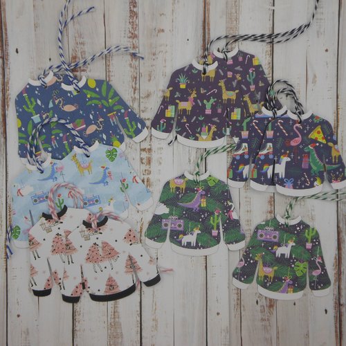 Lot de 12 étiquettes cadeau pull moche noël en folie ficelle twin assortie sans inscription au dos fait main