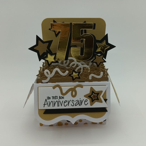 Réservé marie-laure b. carte anniversaire boîte 3d 75 ans pois noir blanc et kraft fait main