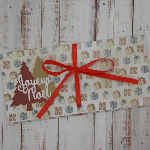 Pochette cadeau de noël billet, chèque, place de spectacle cadeaux rouge et bleu fait main