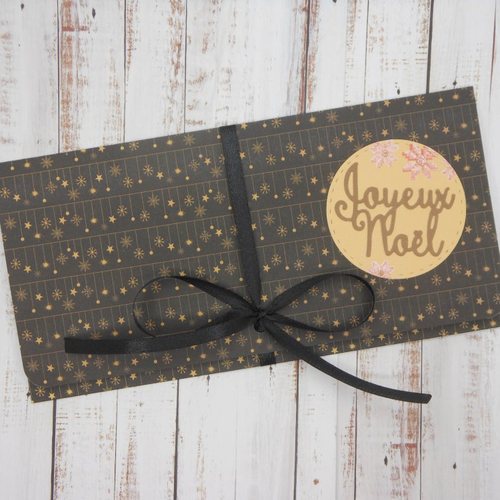 Pochette cadeau de noël billet, chèque, place de spectacle étoiles noir orangé fait main