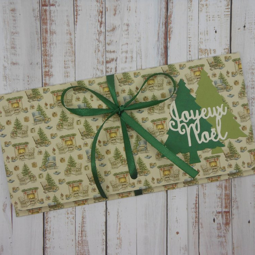 Pochette cadeau de noël billet, chèque, place de spectacle au coin du feu 2 fait main