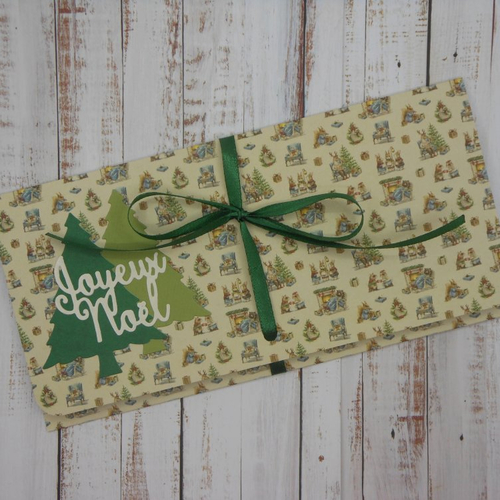 Pochette cadeau de noël billet, chèque, place de spectacle au coin du feu 1 fait main