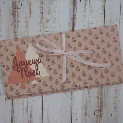 Pochette cadeau de noël billet, chèque, place de spectacle sapins rose fait main