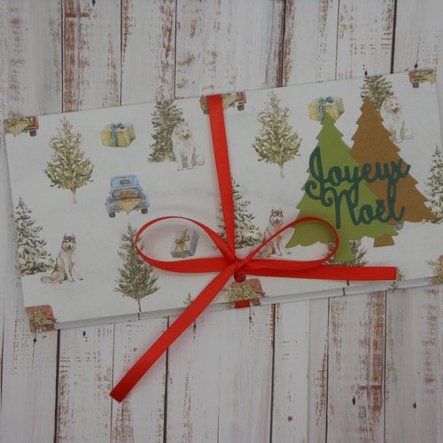 Pochette cadeau de noël billet, chèque, place de spectacle voitures et chiens fait main