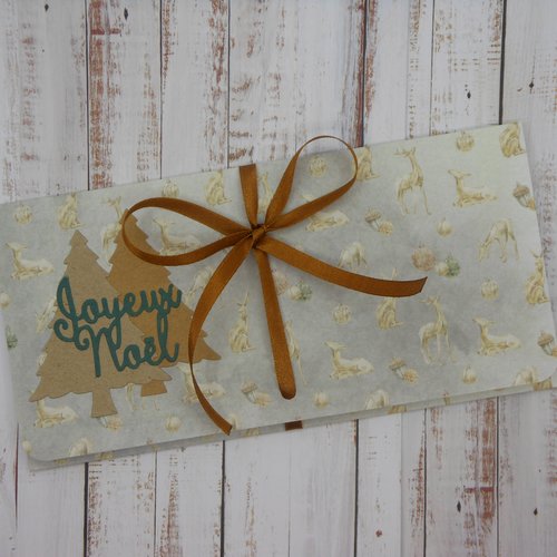 Pochette cadeau de noël billet, chèque, place de spectacle animaux de la forêt fait main