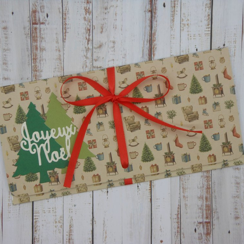 Pochette cadeau de noël billet, chèque, place de spectacle objets de saison fait main