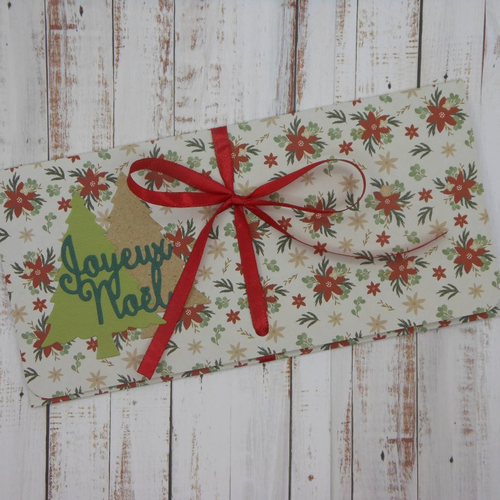 Pochette cadeau de noël billet, chèque, place de spectacle fleurs de saison fait main