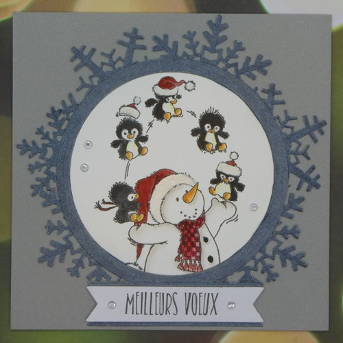Carte de voeux bonhomme de neige jongleur meilleurs voeux gris clair fait main