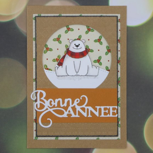 Carte de voeux bonne année ours assis kraft et caramel fait main