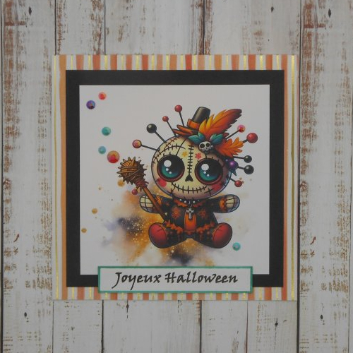Carte joyeux halloween poupée vaudou multicolore fait main