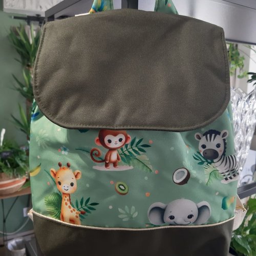 Sac à dos enfant, animaux de la jungle, vert