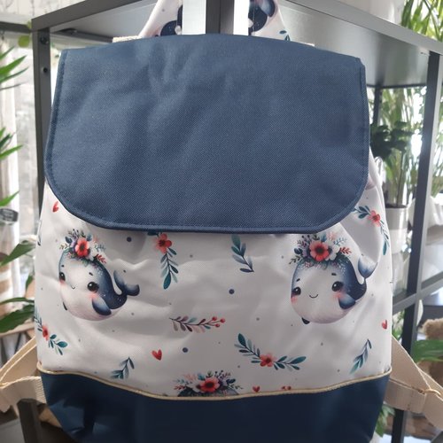 Sac à dos enfant, baleine, bleu