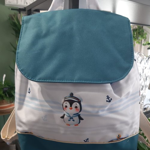 Sac à dos enfant, pingouins, bleu