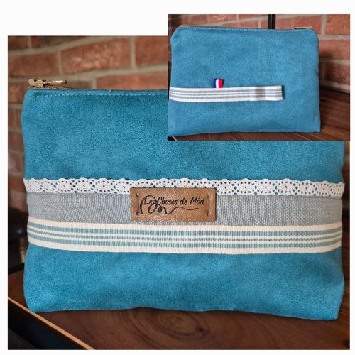 Trousse suédine bleu turquoise