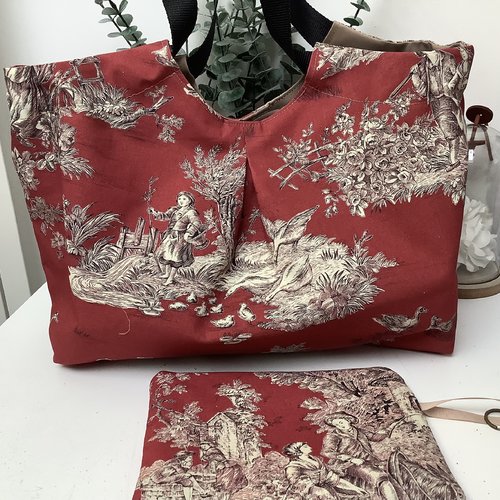 Sac panière en toile de jouy