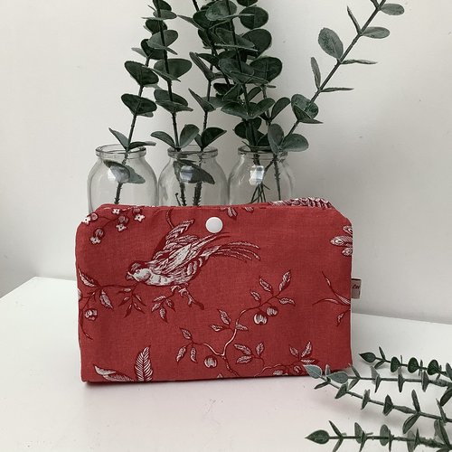 Trousse  3 compartiments en toile de jouy