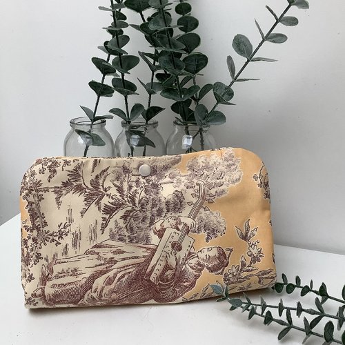 Trousse  3 compartiments grand modèle en toile de jouy