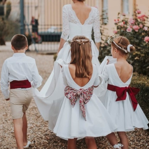 Guarana 2/4/6 ans, robe grand dos nu, manches 3/4 et jupe patineuse