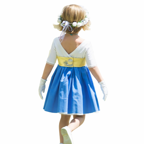 Ciboulette 8/10/12 ans, robe dos v et manches 3/4