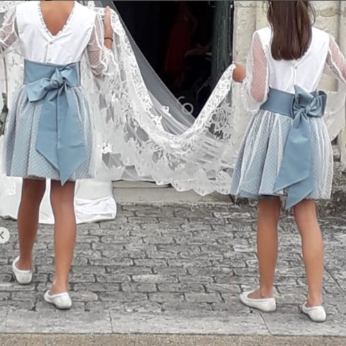 Ciboulette 8/10/12 ans, robe dos v et manches 3/4