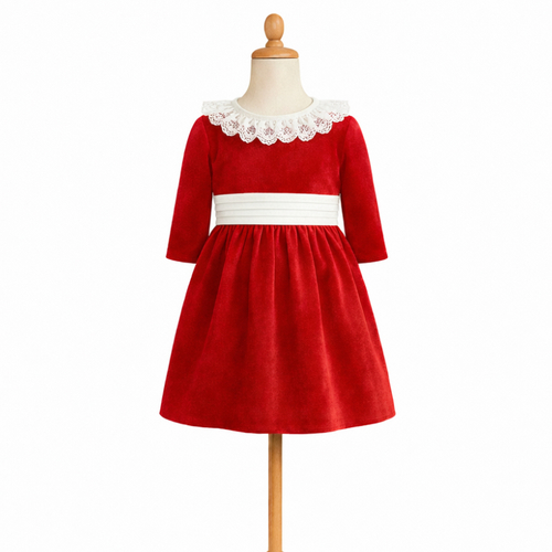 Mathilde 2_4_6 ans, robe à col volanté, manches 3/4, espagnol, cortège, mariage, communion, cérémonie, garance, dauphin-dauphine,