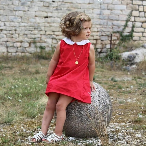 Epinette 8_10_12 ans, robe trapèze à pli creux et col pétale