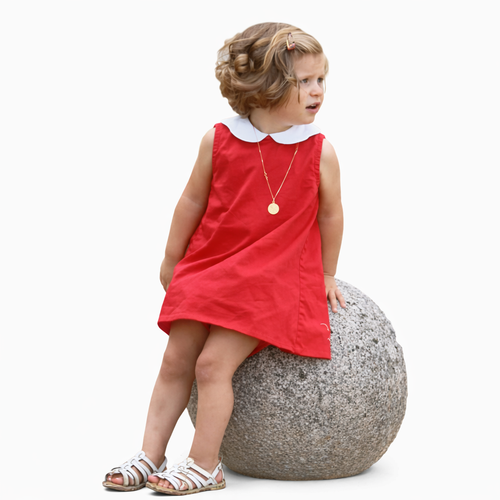 Epinette 2_4_6 ans, robe trapèze à pli creux et col pétale.