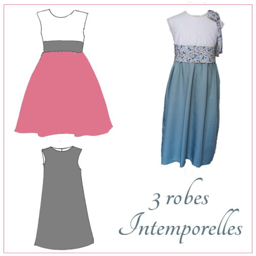 3 robes intemporelles 8/10/12 ans, + ceinture à festons offerte