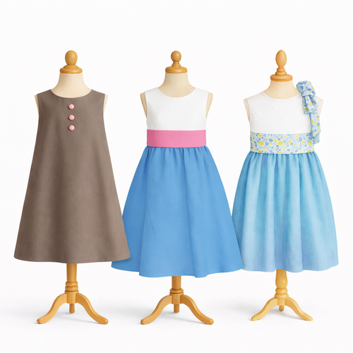 3 robes intemporelles 8/10/12 ans, + ceinture à festons offerte