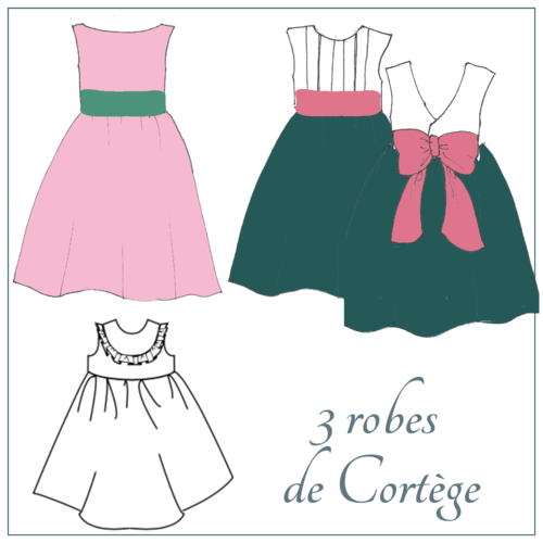 3 robes de cortège, 2/4/6 ans, pour demoiselle d'honneur ou garde robe d'été