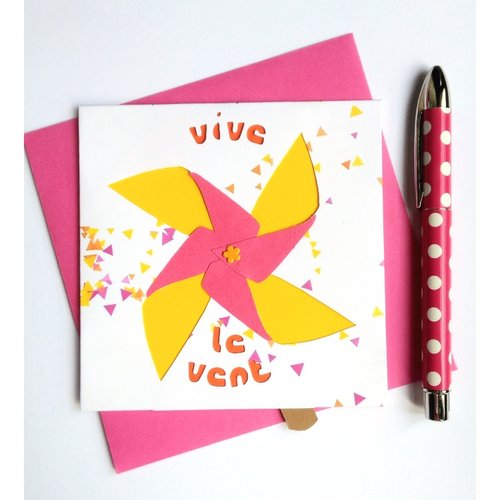 Carte animée " moulin à vent jaune/rose/orange " * fait main
